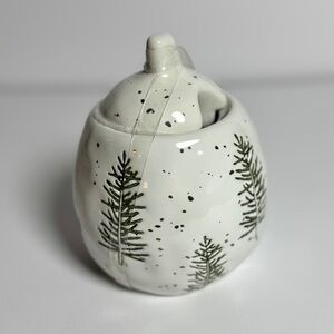 Potters Studio Covered Sugar Bowl Evergreen Pine Trees Christmas Cottage NEW